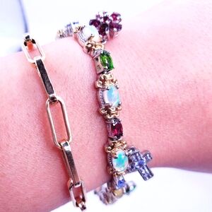 Ethiopian Opal - Tanzanite - Chrome Diopside & Garnet 14k / 925 Silver Bracelet